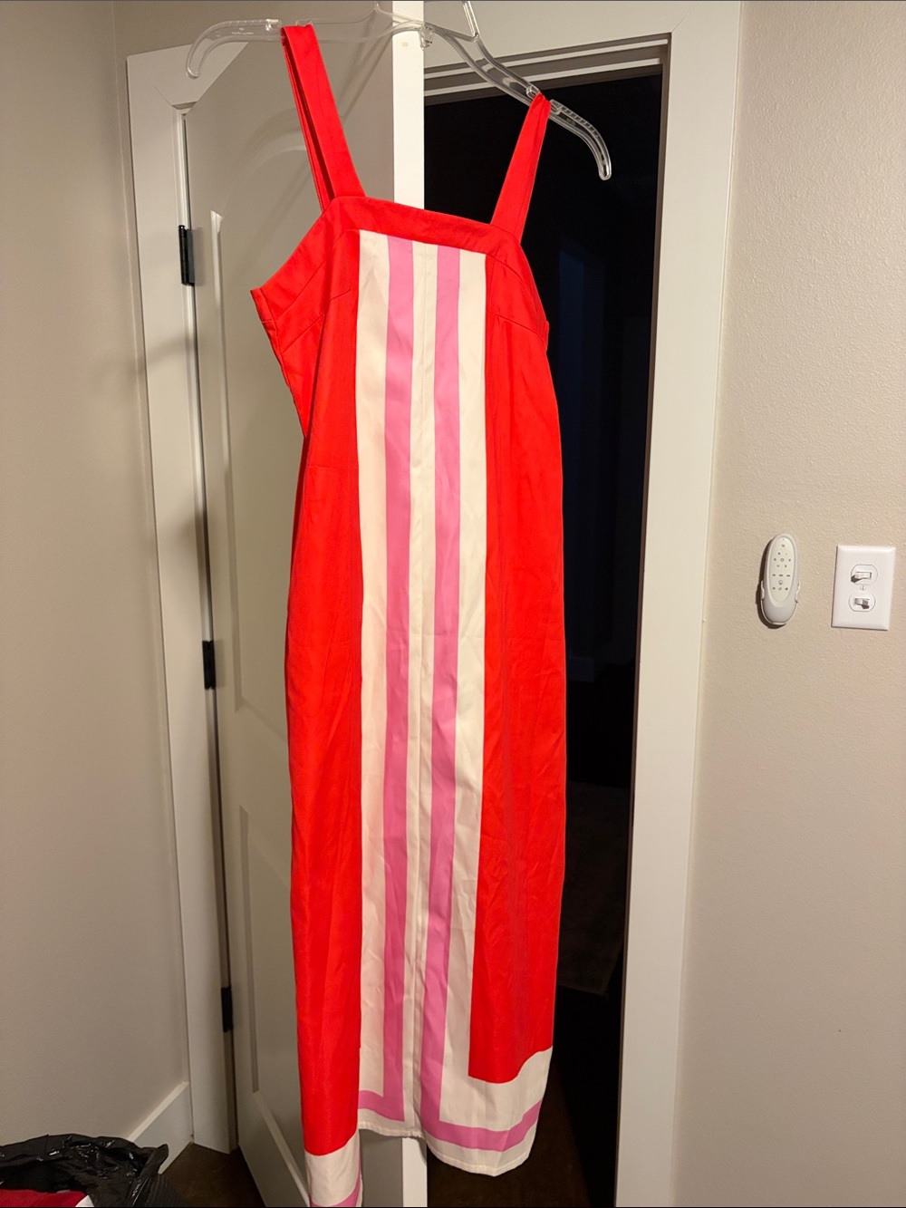 Red Maxi Dress with Pink & White Stripes size medium